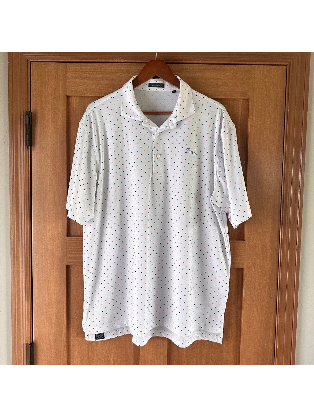 Turtleson Men’s Polo Shirt Short Sleeve White Polka Dot size XL